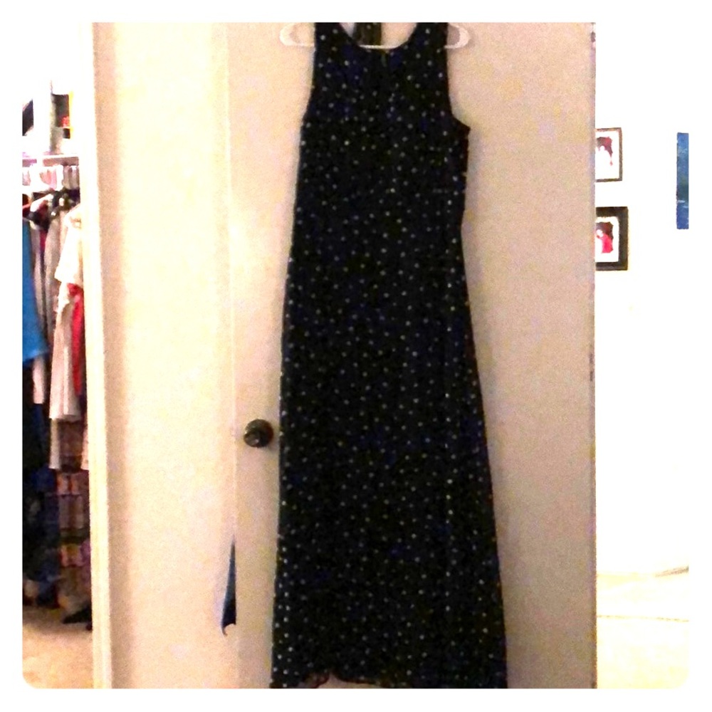 Black and white polka dot ankle dress with belt